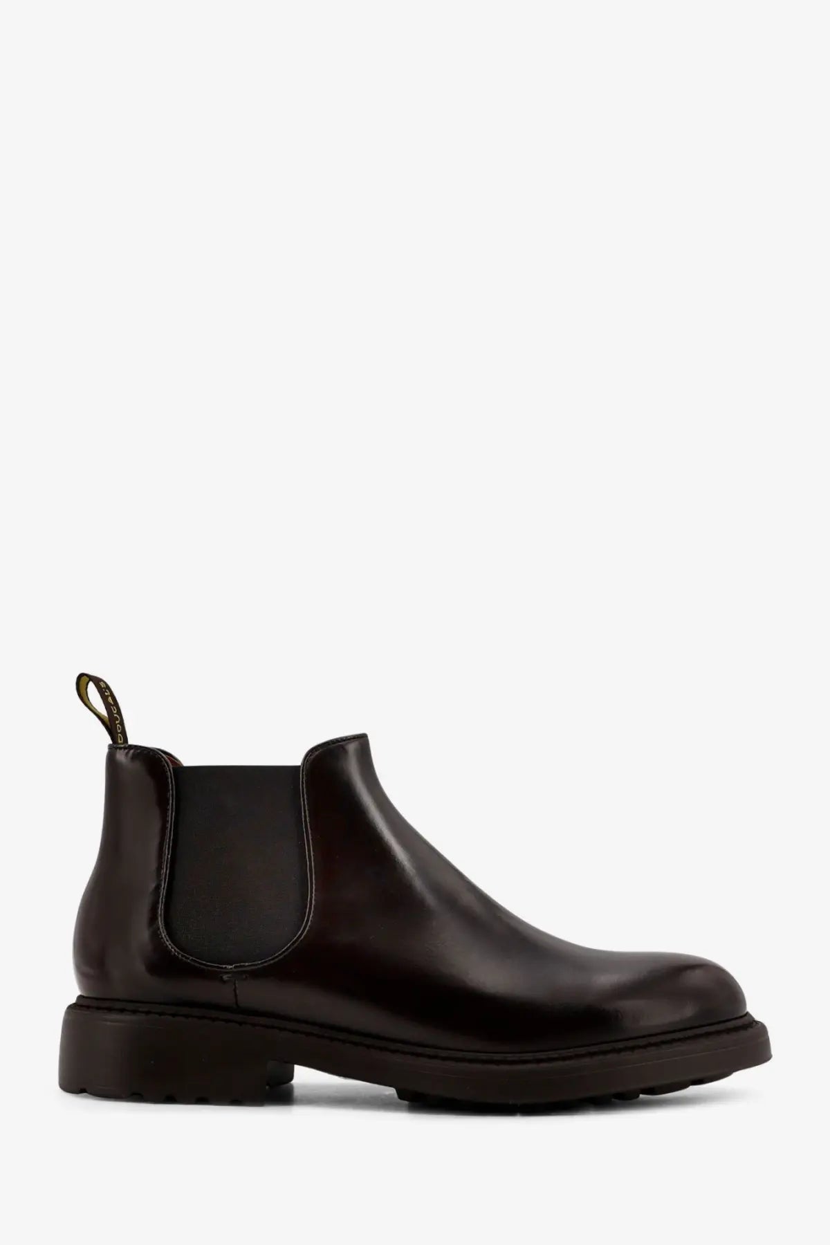 Doucal’s men’s beatles leather boots gold dark brown polished leather chelsea boot with chunky rubber sole and elastic side gussets