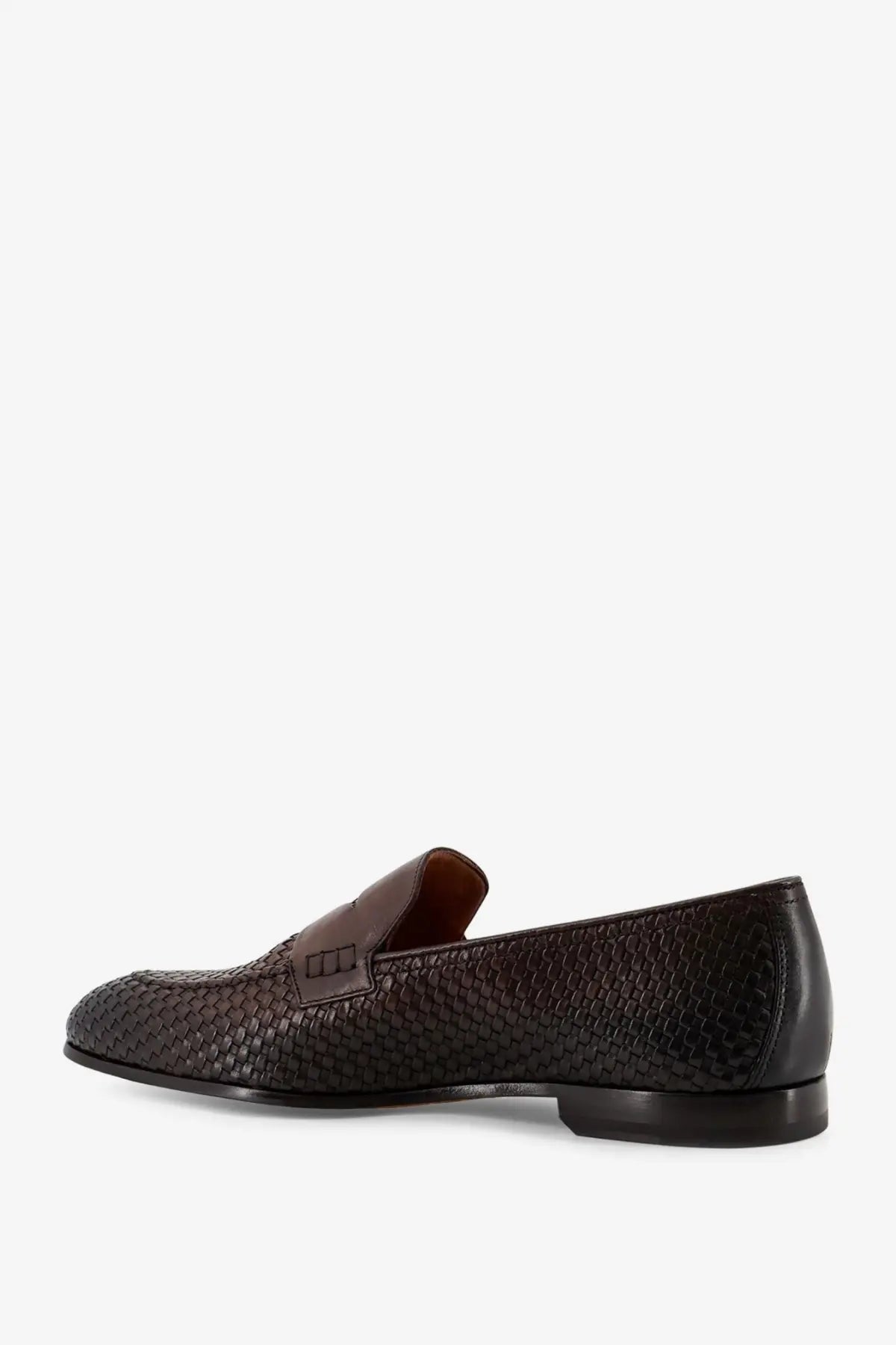 Doucal’s men’s braidy leather loafers gold brown woven leather with classic slip-on design and polished finish