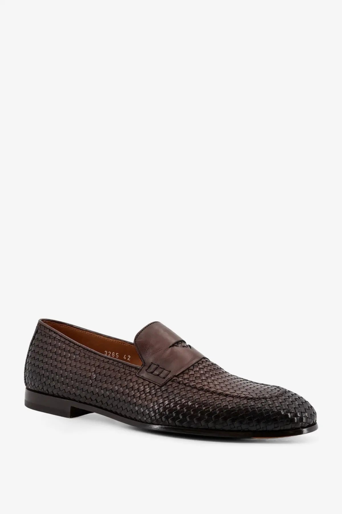 Brown woven leather loafer with textured pattern and classic moccasin-style strap from doucals braidy collection