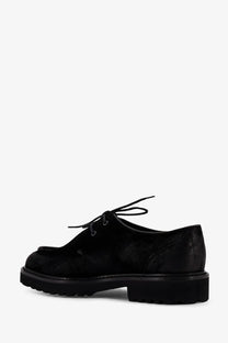 Doucal’s men’s commander black suede lace-up oxford shoe with chunky rubber sole front view