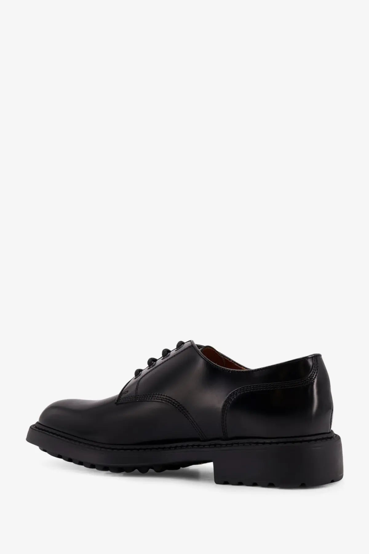 Doucal’s men’s black leather derby shoe with chunky rubber sole and classic lace-up design