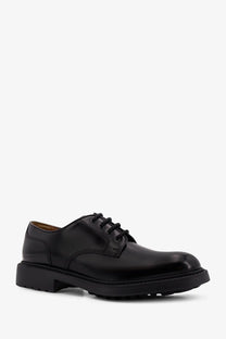 Doucal’s men’s horse lace up leather shoe in black with chunky rubber sole and lace-up design