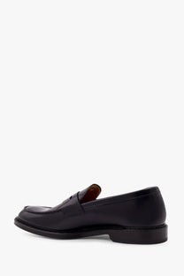 Doucal’s men’s penny leather loafers in black with polished finish and classic slip-on design