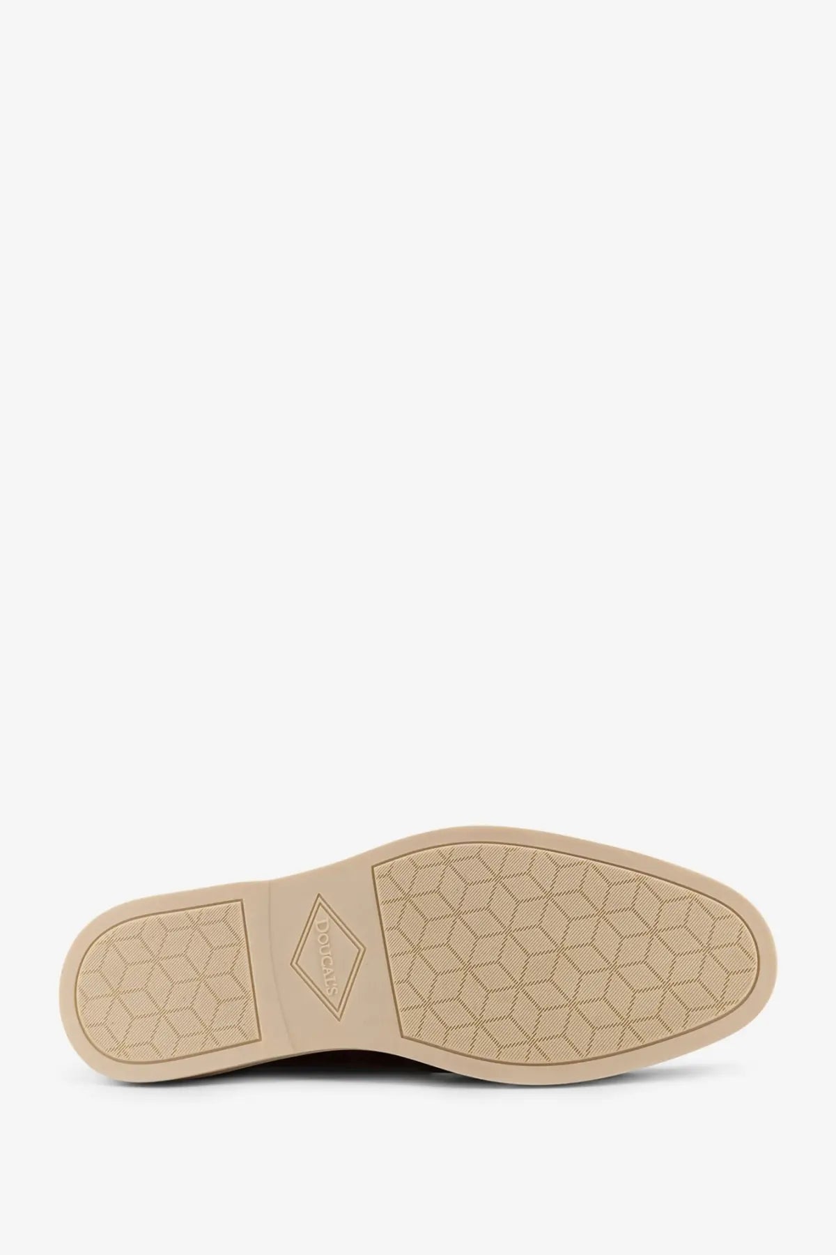 Beige rubber sole with hexagonal tread and diamond shaped gola logo on doucals men’s reverse suede brown loafers