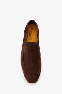 Brown suede slip-on loafer with light rubber sole and orange doucal’s insole from Doucal’s men’s reverse suede loafers