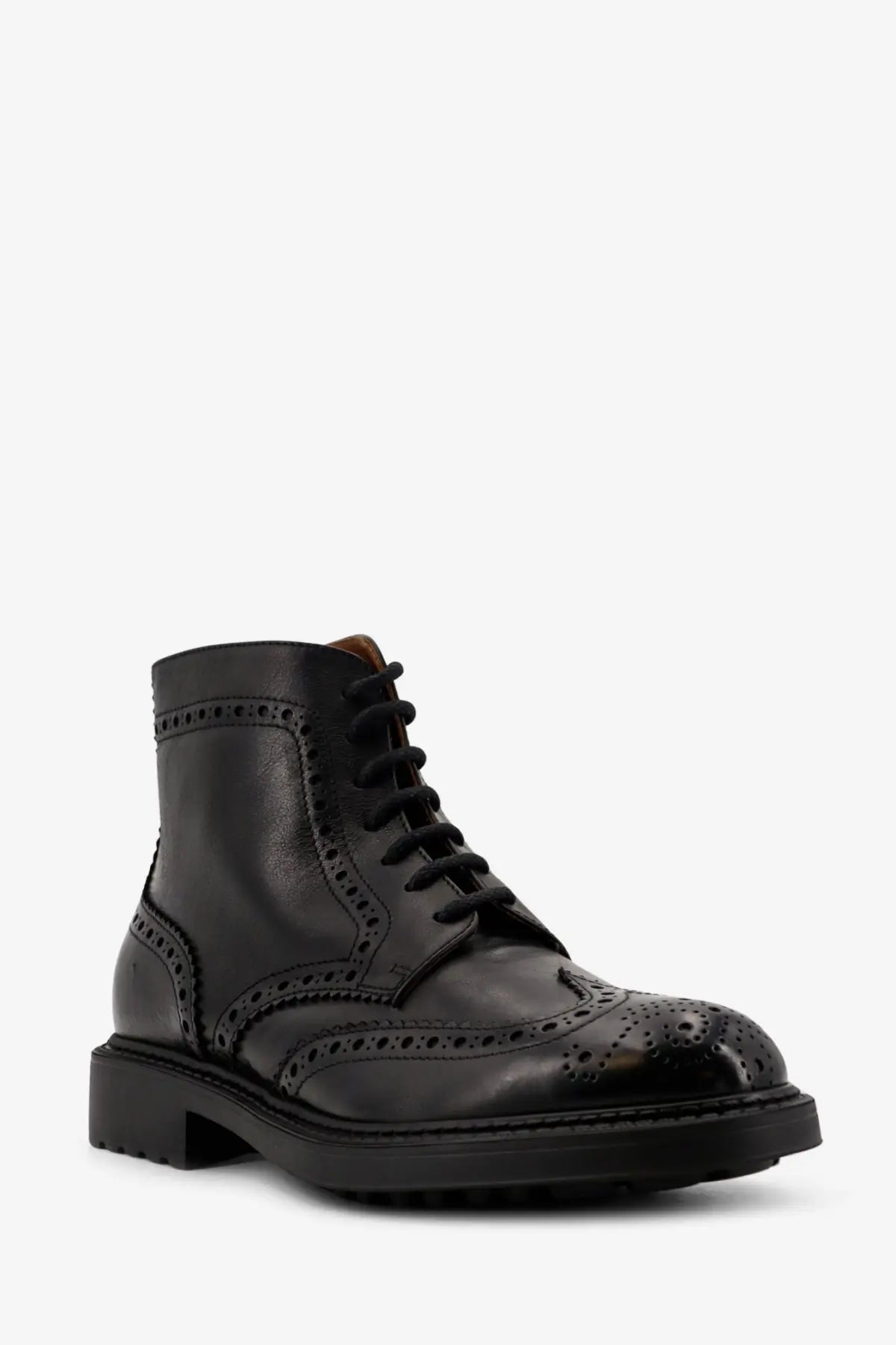 Doucal’s men’s triumph black leather brogue ankle boot with detailed perforations and sturdy rubber sole