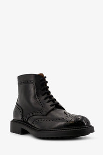Doucal’s men’s triumph black leather brogue ankle boot with detailed perforations and sturdy rubber sole