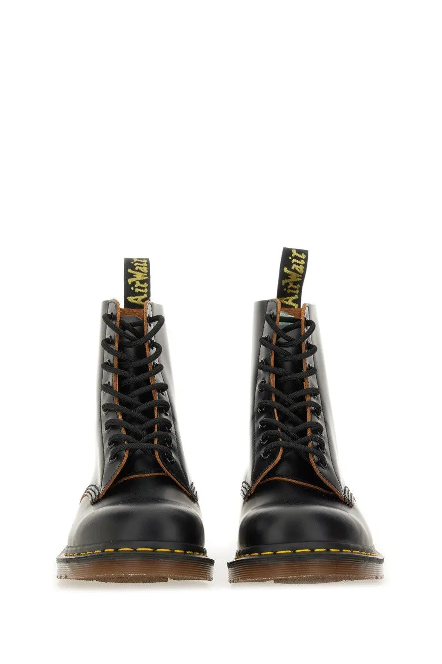 Dr martens men’s vintage black leather boot showing smooth black leather upper and classic design
