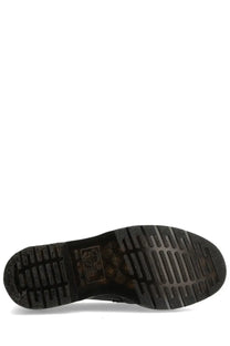 Black rubber sole with textured tread and embossed branding on dr martens unisex mocassino delapre penny black