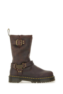 Dark brown leather dr martens women’s boot anistone brown showing smooth texture and sturdy design