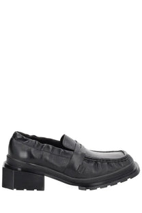 Dr Martens women’s moccasin Maybole black black leather loafer with chunky block heel and textured rubber sole