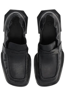 Dr Martens women’s moccasin Maybole black leather loafers with bold geometric design and thick soles