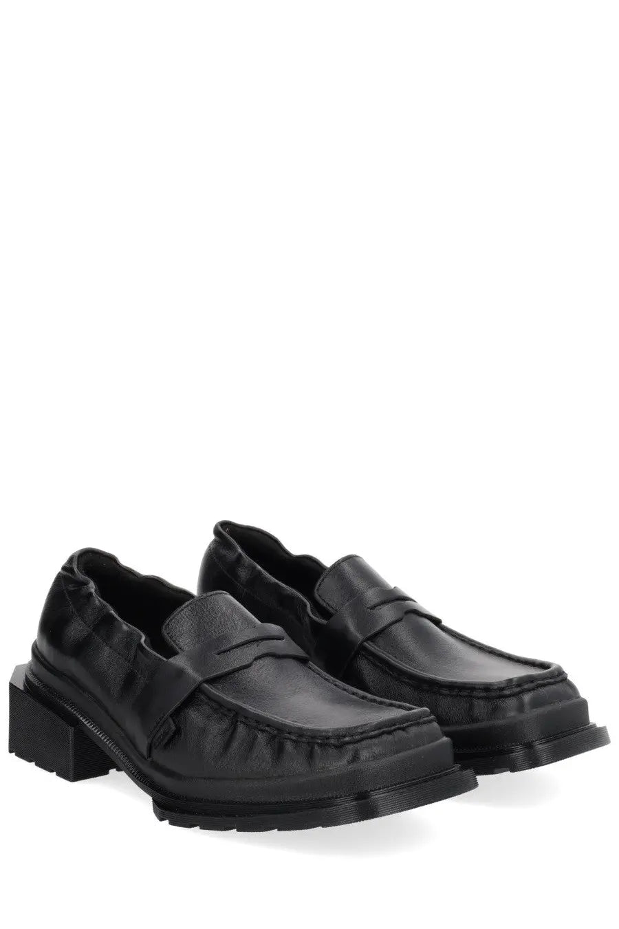 Dr Martens women’s moccasin Maybole black leather loafers with chunky block heel and textured rubber sole