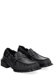 Dr Martens women’s moccasin Maybole black leather loafers with chunky block heel and textured rubber sole