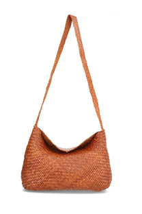 Tan woven straw shoulder bag with braided strap from dragon diffusion santa marta beige women’s collection