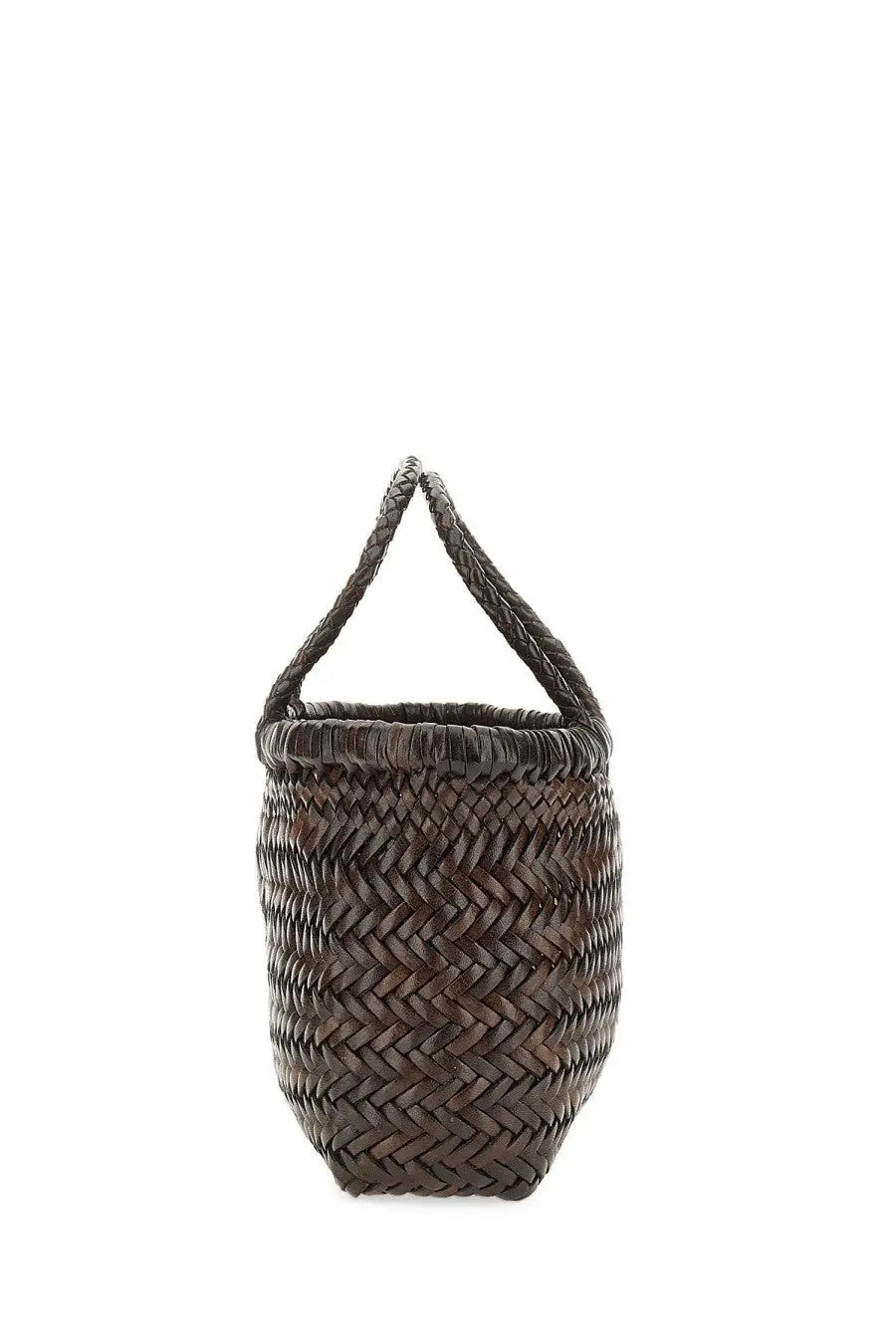 Dark brown woven basket with braided handles dragon diffusion womens borsa flat gora mini brown handbag