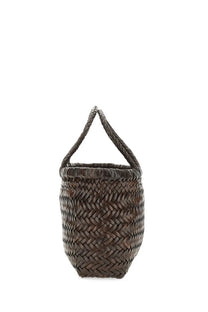 Dark brown woven basket with braided handles dragon diffusion womens borsa flat gora mini brown handbag