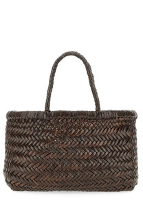 Dragon diffusion women’s borsa flat gora mini brown dark brown woven tote bag with herringbone pattern and braided handles