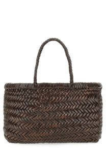 Brown woven tote bag with braided handles dragon diffusion women’s borsa flat gora mini brown