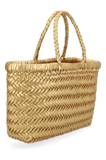 Dragon diffusion women’s borsa flat gora mini gold woven straw tote bag with herringbone pattern and braided handles