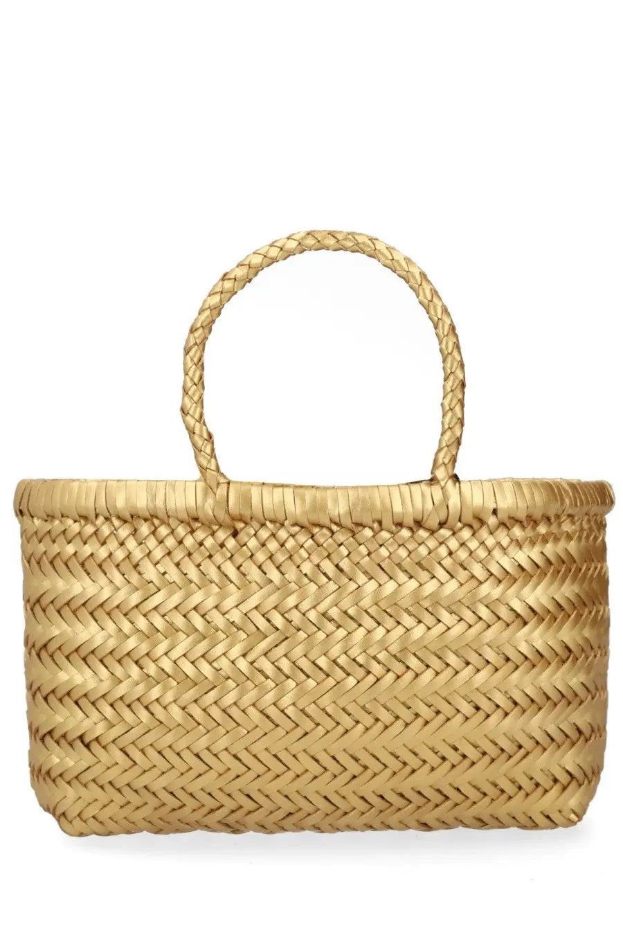 Dragon Diffusion women’s borsa flat gora mini gold woven straw tote bag with herringbone pattern and braided handles