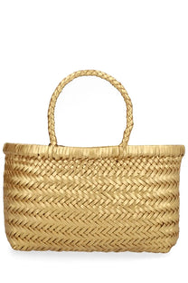 Dragon Diffusion women’s borsa flat gora mini gold woven straw tote bag with herringbone pattern and braided handles