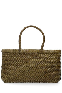 Dragon diffusion womens borsa flat gora mini green woven brown straw tote bag with herringbone pattern and braided handles