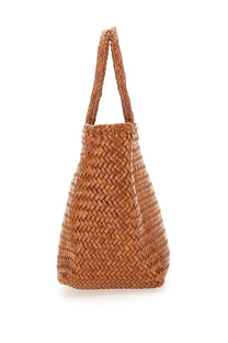 Dragon Diffusion women’s borsa grace basket small brown tan woven tote bag with herringbone pattern and braided handles