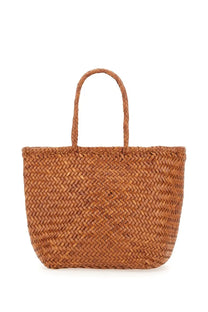 Tan woven straw tote bag with braided handles from Dragon Diffusion womens borsa grace basket small brown