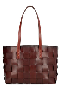 Dragon diffusion women’s borsa japan tote brown rich brown woven leather tote bag with structured interlaced panels and handles