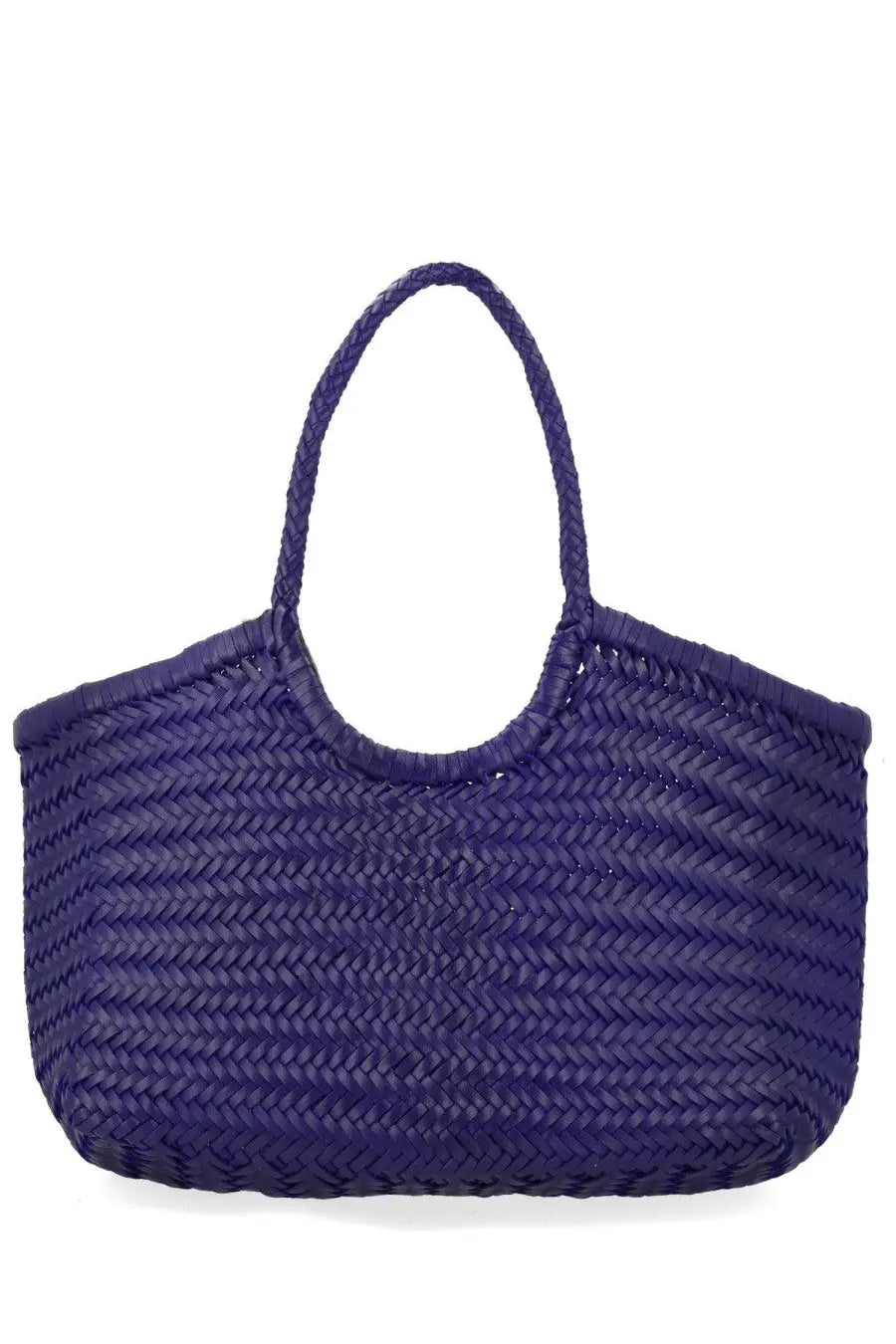 Dragon Diffusion women’s borsa nantucket large purple deep purple woven tote bag with herringbone pattern and braided handles