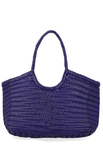 Dragon Diffusion women’s borsa nantucket large purple deep purple woven tote bag with herringbone pattern and braided handles