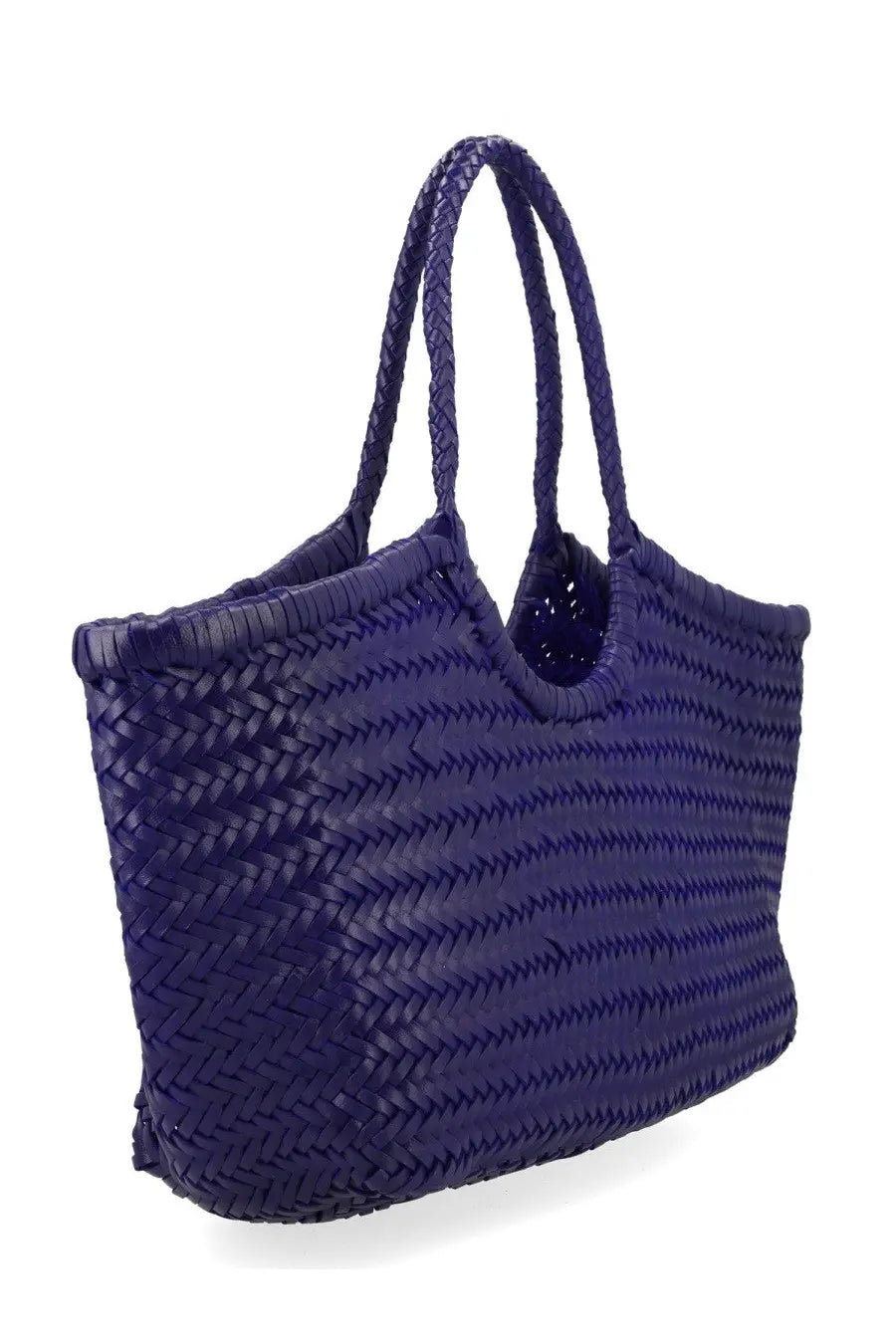 Deep purple woven tote bag with braided handles from Dragon Diffusion borsa Nantucket large purple collection