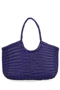 Dragon Diffusion women’s borsa Nantucket large purple deep purple woven tote bag with herringbone pattern and braided handles
