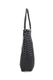 Dragon Diffusion womens borsa NS diagonal triple jump black woven tote bag with braided handles and textured pattern