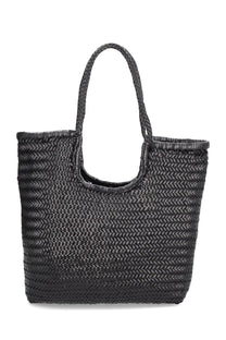 Dragon Diffusion womens borsa ns diagonal triple jump black woven tote bag with braided handles and herringbone pattern