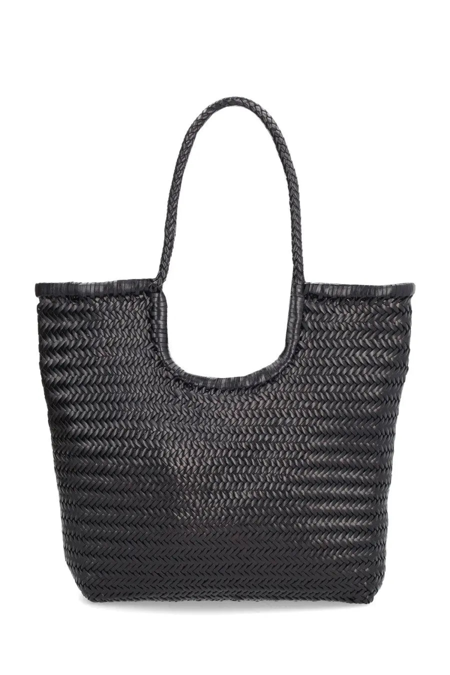 Black woven tote bag with braided handles from dragon diffusion womens borsa ns diagonal triple jump black collection
