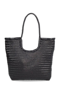 Black woven tote bag with braided handles from dragon diffusion womens borsa ns diagonal triple jump black collection
