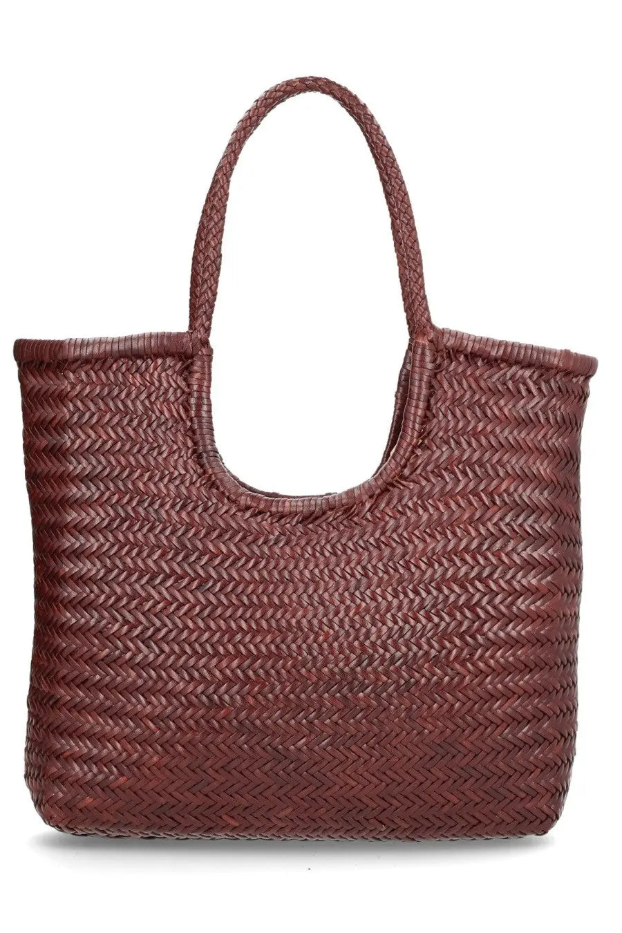 Brown woven tote bag with herringbone pattern and braided handles from dragon diffusion womens borsa ns diagonal triple jump brown