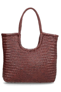 Brown woven tote bag with herringbone pattern and braided handles from dragon diffusion womens borsa ns diagonal triple jump brown