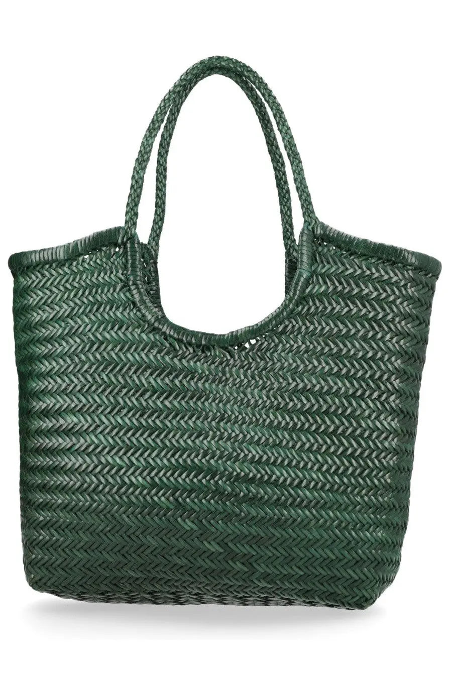 Dark green woven tote bag with braided handles from Dragon Diffusion womens borsa ns diagonal triple jump green collection