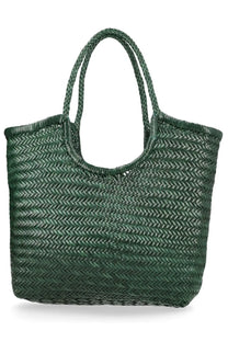 Dark green woven tote bag with braided handles from Dragon Diffusion womens borsa ns diagonal triple jump green collection