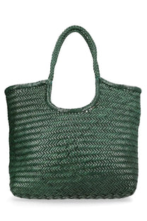 Dark green woven tote bag with herringbone pattern and braided handles from dragon diffusion womens borsa ns diagonal triple jump green