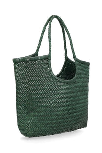 Dark green woven tote bag with braided handles dragon diffusion womens borsa ns diagonal triple jump green