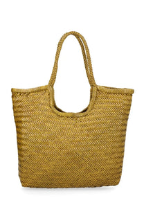 Dragon diffusion women’s borsa ns diagonal triple jump green woven yellow tote bag with herringbone pattern and braided handles