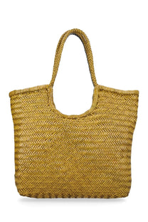 Dragon diffusion women’s borsa ns diagonal triple jump green woven yellow tote bag with herringbone pattern and sturdy handles