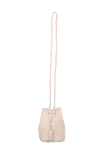 Dragon diffusion womens borsa pompom double jump tan beige off-white woven bucket bag with braided strap and tassel closure