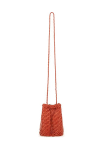 Dragon diffusion women’s borsa pompom double jump tan orange woven bucket bag with matching braided shoulder strap