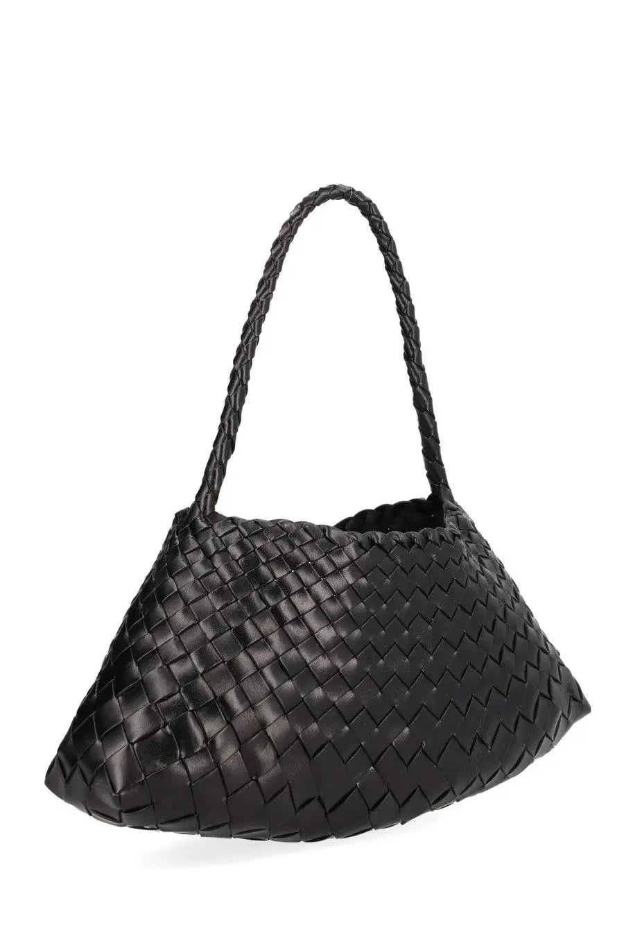 Dragon Diffusion women’s borsa Rosanna black woven leather shoulder bag with braided handles