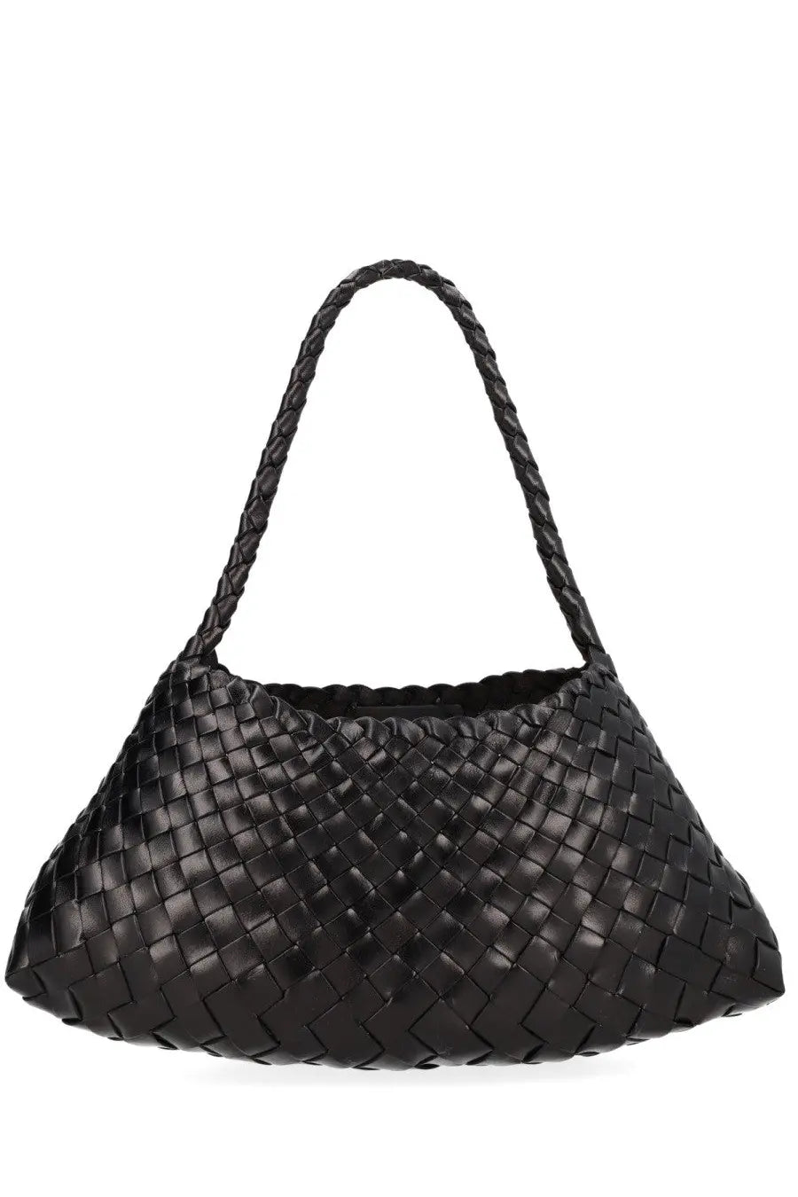 Black woven leather shoulder bag with braided handles from Dragon Diffusion women’s Borsa Rosanna collection